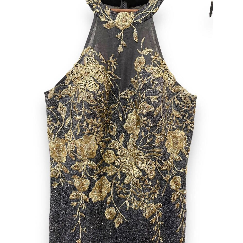 BETSY & ADAM Embroidered Metallic Floral Lace Bling Formal Maxi Blue Dress Sz 6 - Picture 3 of 8